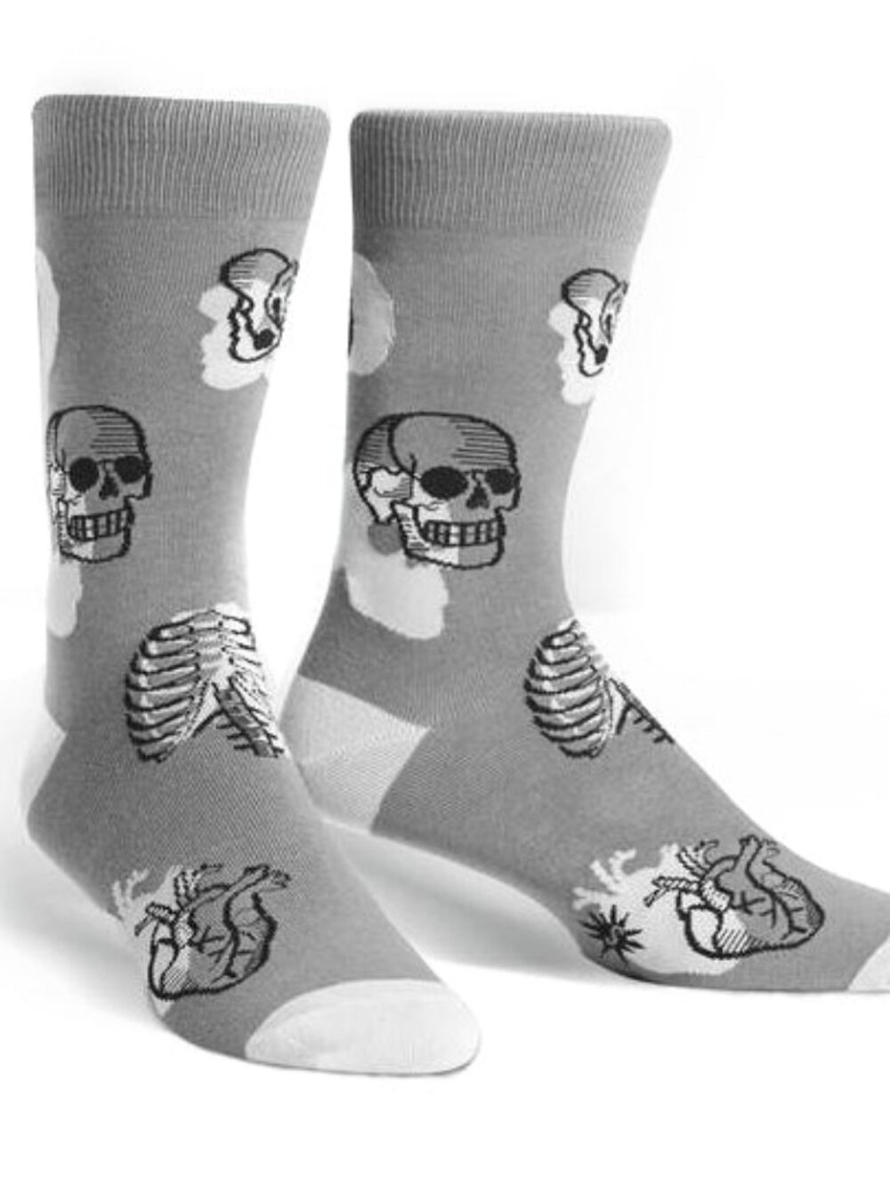 Sock It To Me Women's Gray Skull & Skeletons Crew Socks Heart Goth Punk Grunge